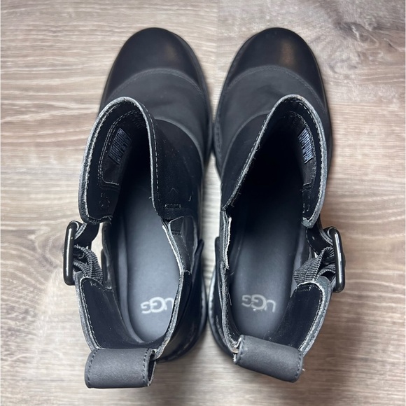 UGG Stockton Boot Black Leather Cutout Combat Ankle Boot Women’s Size 10 - Picture 8 of 10